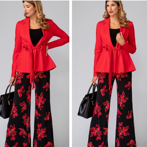 Joseph Ribkoff Red Belted Blazer Jacket SZ 6 Style 193358 - Picture 3 of 17